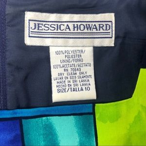 Jessica Howard 🅟🅡🅔-🅞🅦🅝🅔🅓 Blue/Green Lined Geometric Pattern Size 10